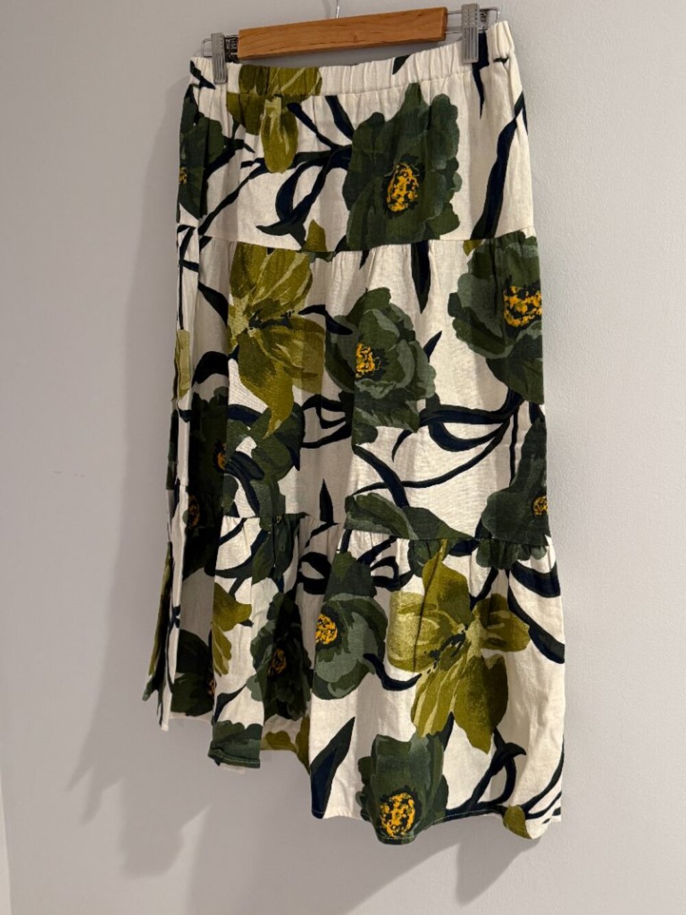 NBW - Love Tree Green Floral Tiered Maxi Skirt M